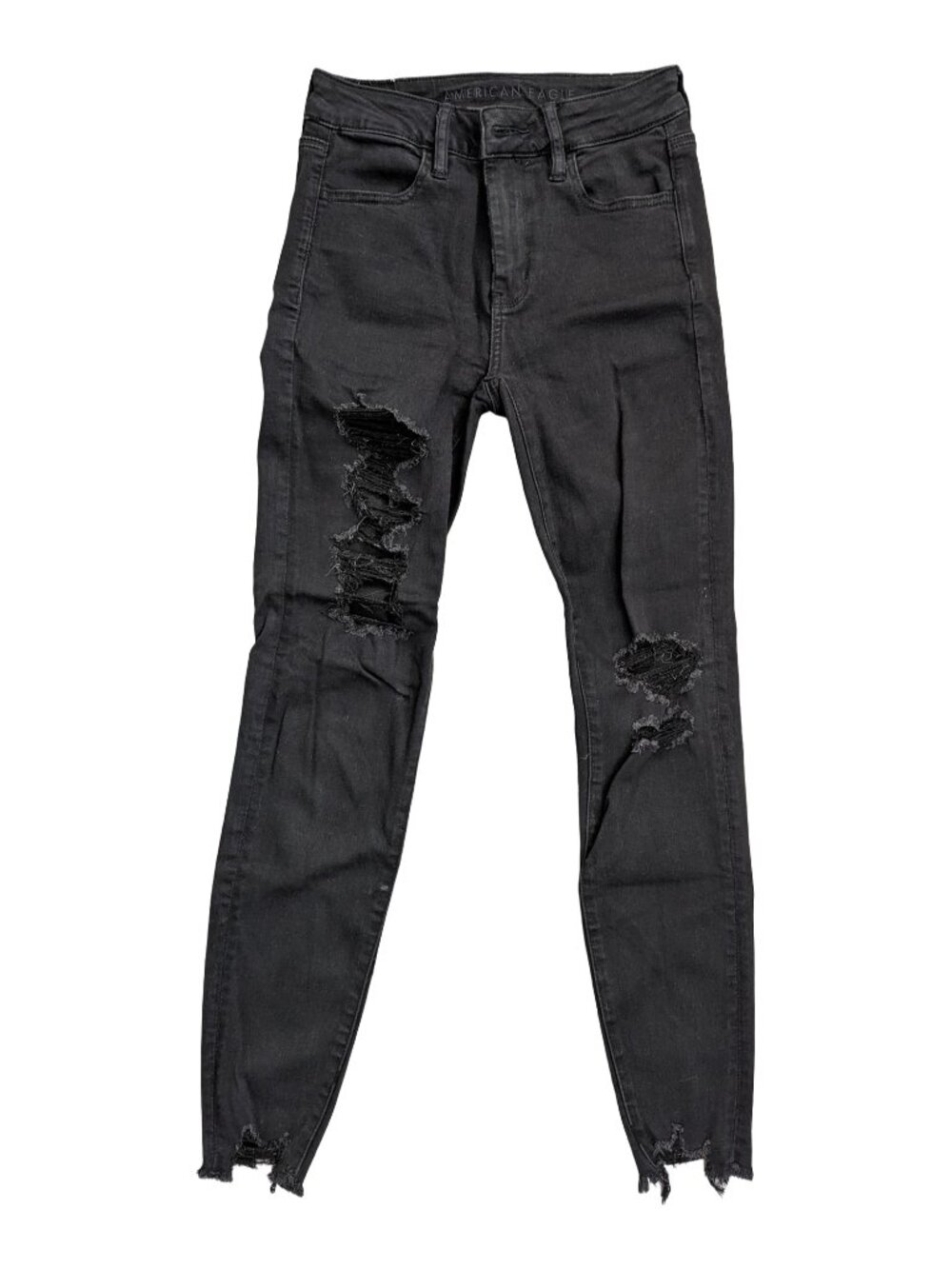 American Eagle Next Level Stretch Black Distressed Skinny Jeans 4 Regular
